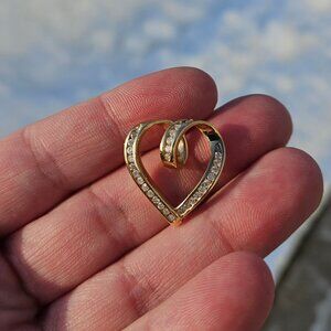 10K Yellow Gold Diamond Channel Set Heart Pendant Slide Charm 20x20mm